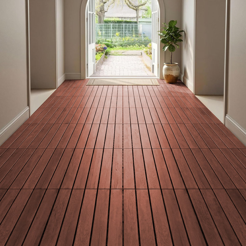 Acacia wood interlocking deck tiles (12 "x12" 30-piece set)–Snap-on type with drainage base, suitable for terraces, balconies and swimming pools.
