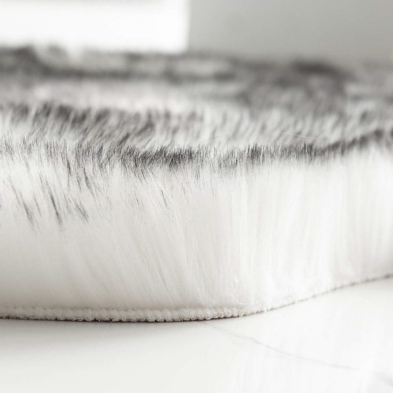 Haja Shag Faux Sheepskin Fur White Fluffy Area Rug with Gray Tips, Rectangle 6' x 8'