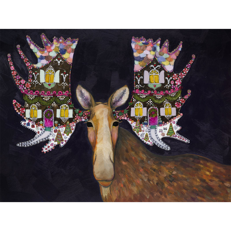 Aukeem " Holiday - Gingerbread Moose " by Eli Halpin, Wrapped Canvas, No Mat, 12" H x 16" W