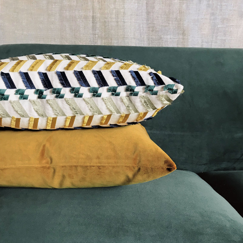 Uma Velvet Square Pillow Cover & Insert, 22"H x 22"W x 5"D, Gold