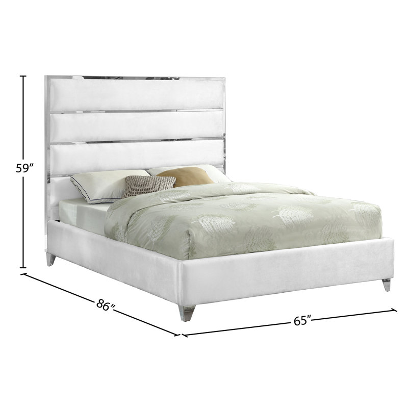 Dietz Upholstered Platform Bed, Queen, White Velvet