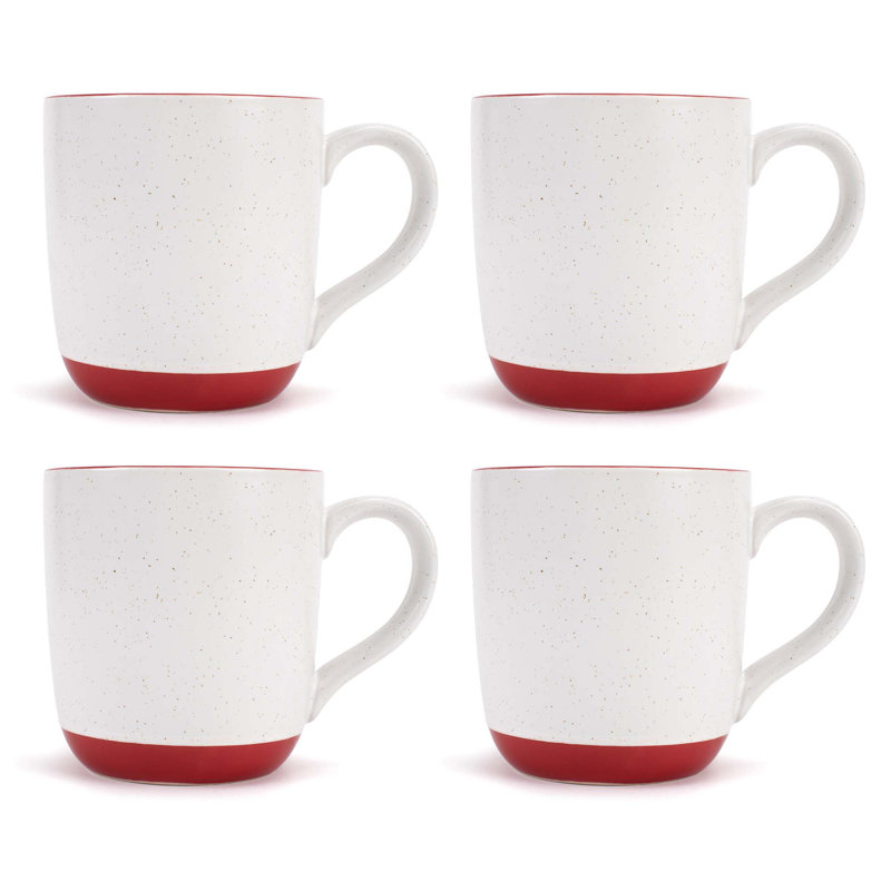 Ceramic Speckled Mugs 4-Pack White and Red PRICE IS PER MUG