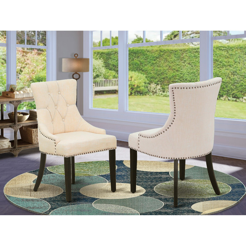 Chaises de salle à manger Friona Parson - Ensemble de 2 chaises capitonnées en lin beige capitonné, Beige clair, Noir