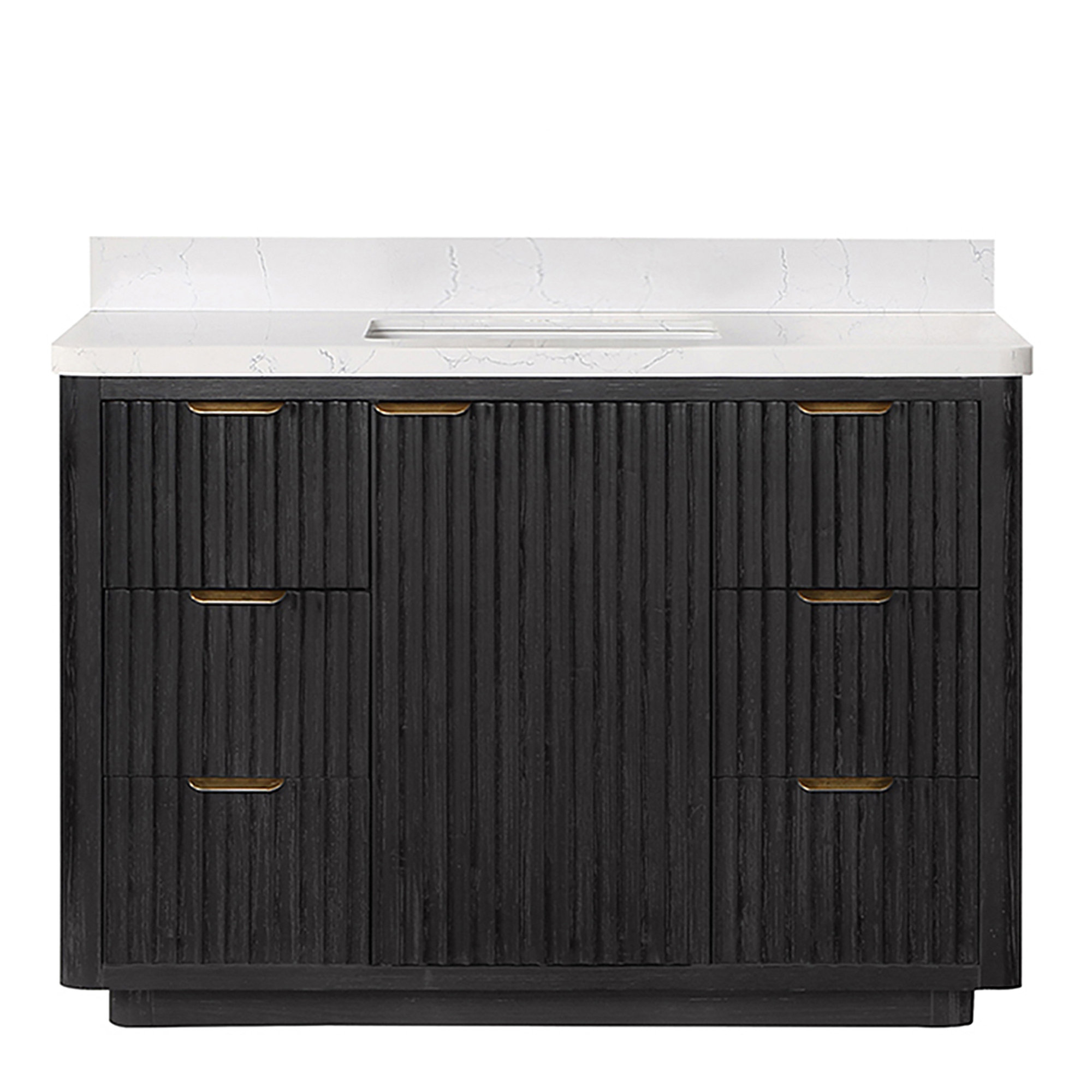 Adela 48'' Single Bathroom Vanity, Black, White, Gold