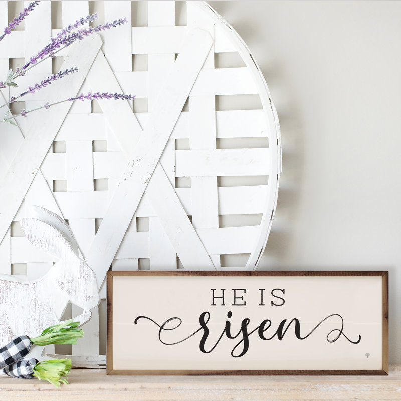 He Is Risen Script II White, 8" H x 24" W x 1" D