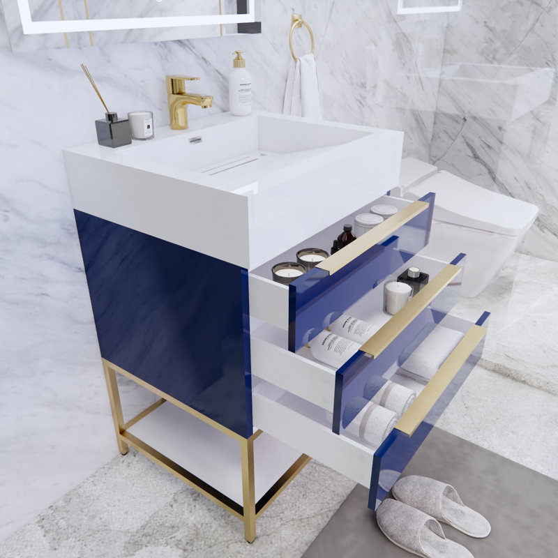 Ensemble de meuble-lavabo simple 24 po Glasgow, Bleu nuit ultrabrillant