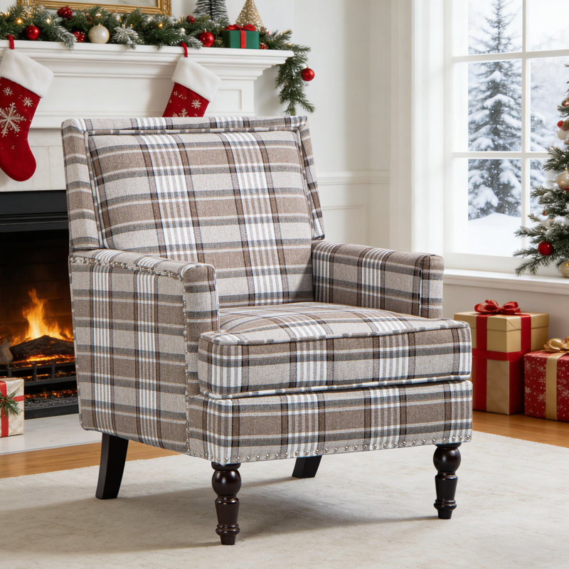 1pc, Fabric Single Sofa Chair, Retro Armchair With Striped Linen Fabric