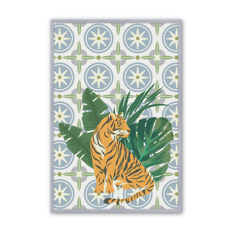 Tigre et motif tropical, H 15,25 po x l 12,25 po, Chrome poli