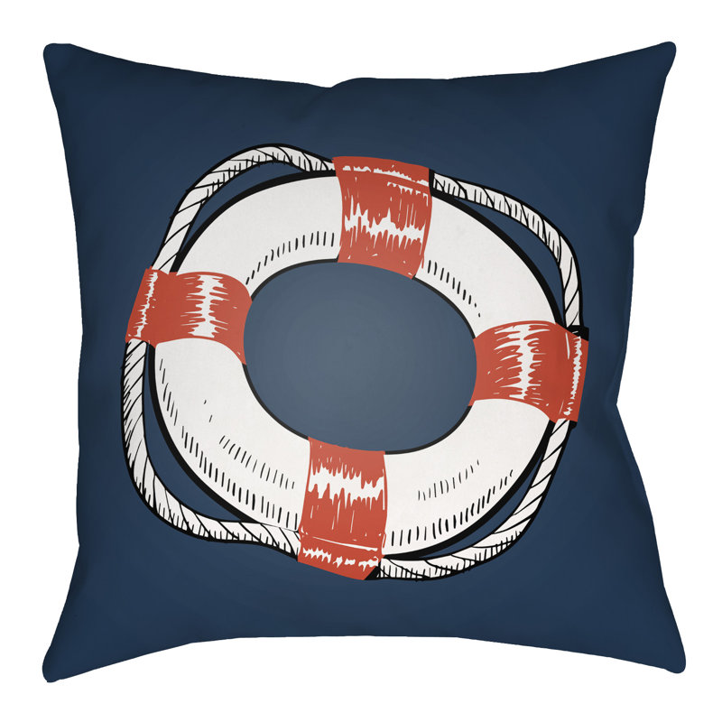 Litchfield Life Saver Outdoor Reversible Throw Pillow, 20" H x 20" W, Poppy Red/Gray
