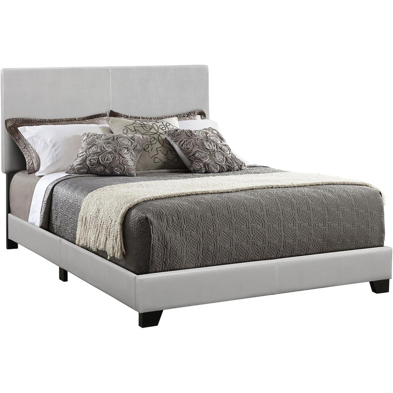 Lit à panneau double transitionnel gris avec similicuir - Sommier tapissier, Gris , Lit double