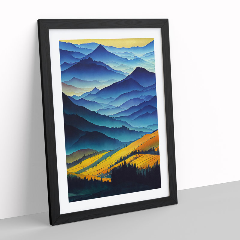Painting Of A Mountain Landscape No.6 - Single Picture Frame Print, 64cm H x 46cm W, Black