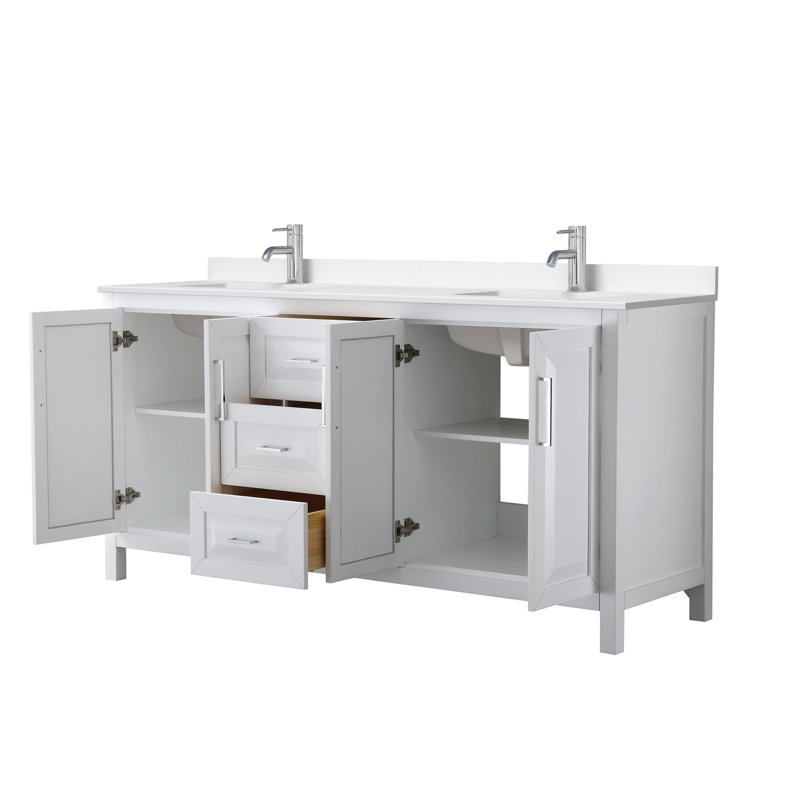 Daria 72'' W Vanity, Polished Chrome, White, White Quartz