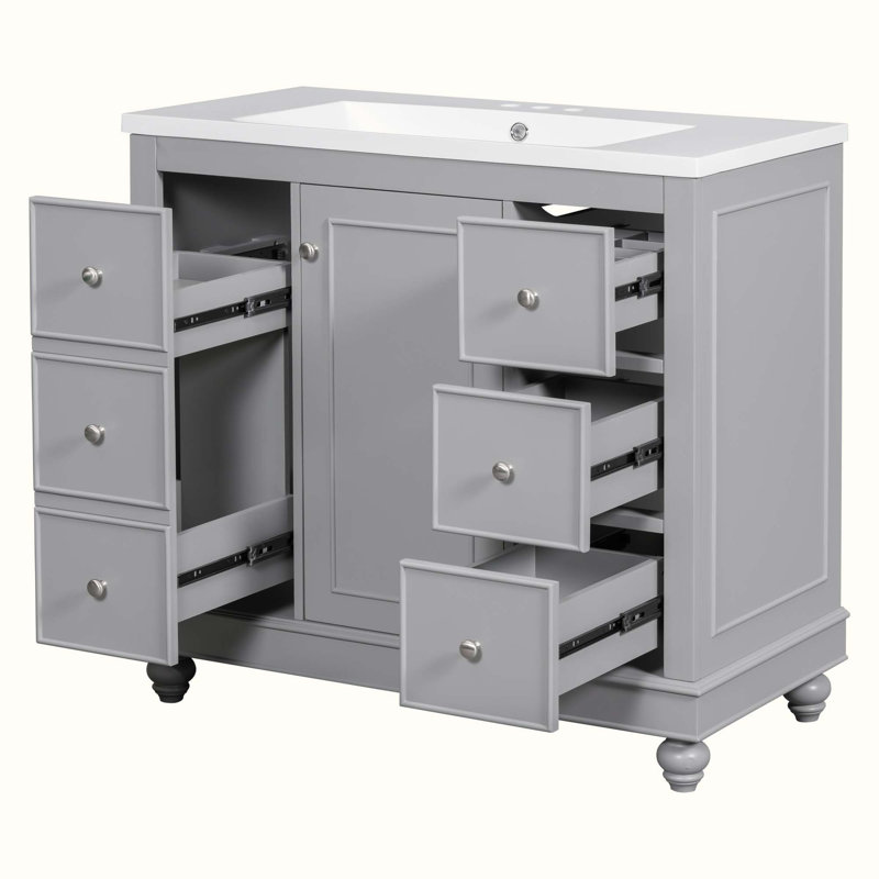 Meuble-lavabo simple 36 po avec plateau Dayleen, Gris