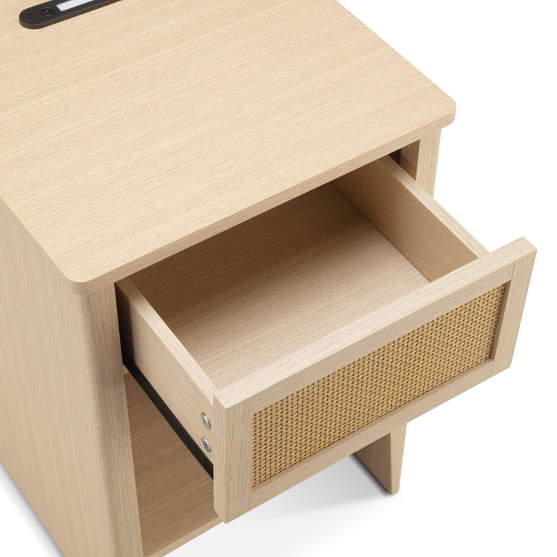 Table de bout avec table de chevet et tiroir en rotin avec station de charge intégrée et lumière DEL pour le salon de la chambre à coucher 