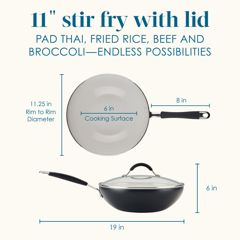 Rachael Ray Cucina Nonstick Stir Fry Pan With Lid, 11 Inch, Peppercorn