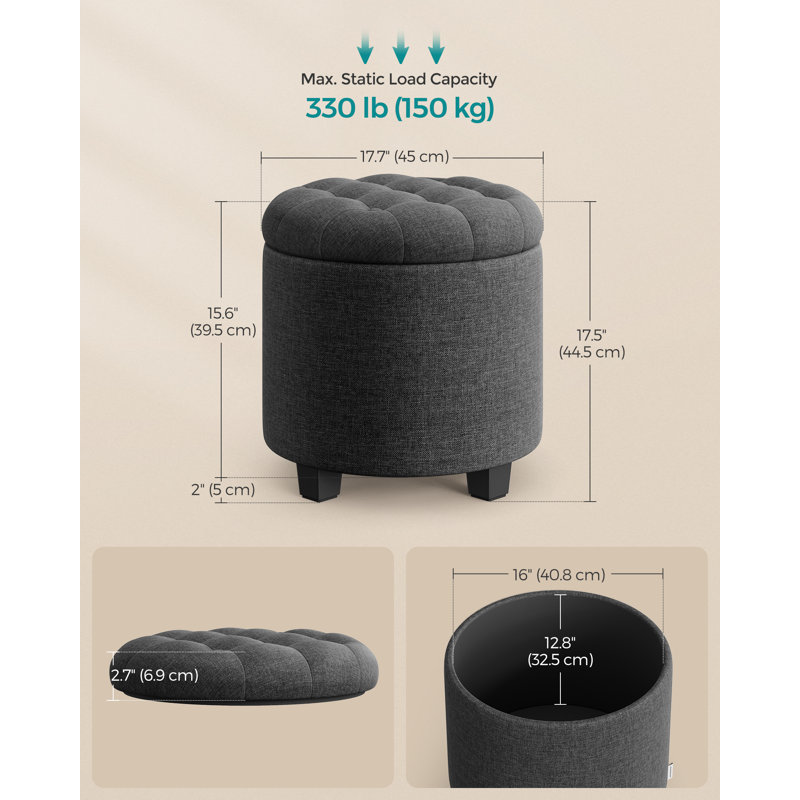 Round Ottoman, Ottoman With Storage, 45 X 45 X 44.5 Cm, Foot Rest With Legs, Load Up To 150 Kg, For Living Room, Bedroom, Dark Gray