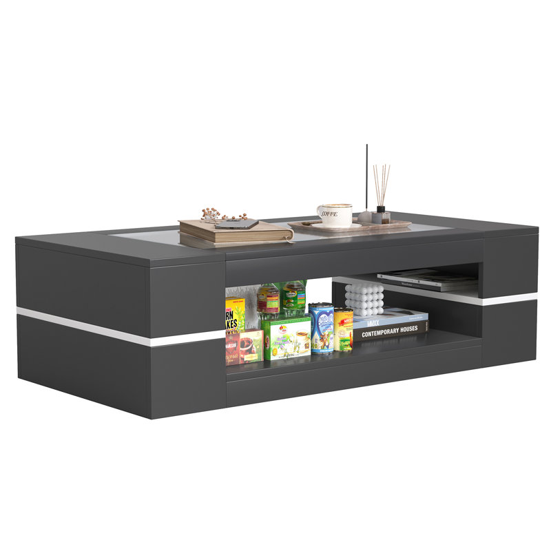 Davionne Coffee Table with Storage, Black