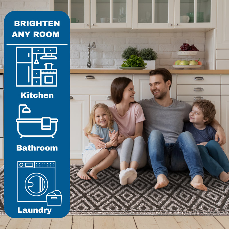 Sofihas 2 piece Kitchen Mats set Diamond Machine Washable with Rubber Backing, 24"X34" & 24"X59"