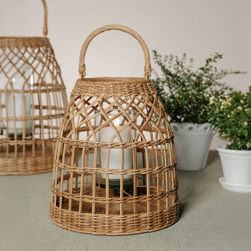 Lanterne en rotin tressÃ© Â« Veranda Â» avec globe en verre, Small - 18"