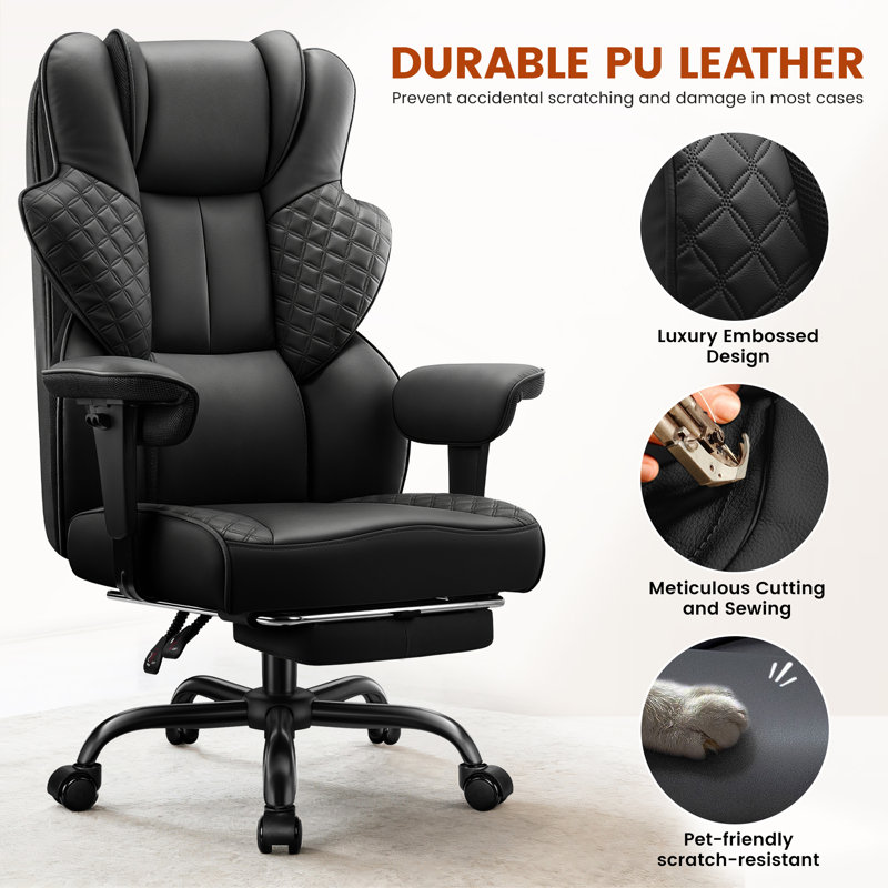  Ergonomic Luxury Office Chair With Footrest, Black