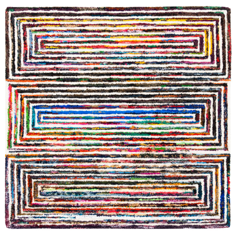 Nantucket Hand Tufted Wool/Cotton Geometric Rug in Brown/Pink/Blue, Square 4'