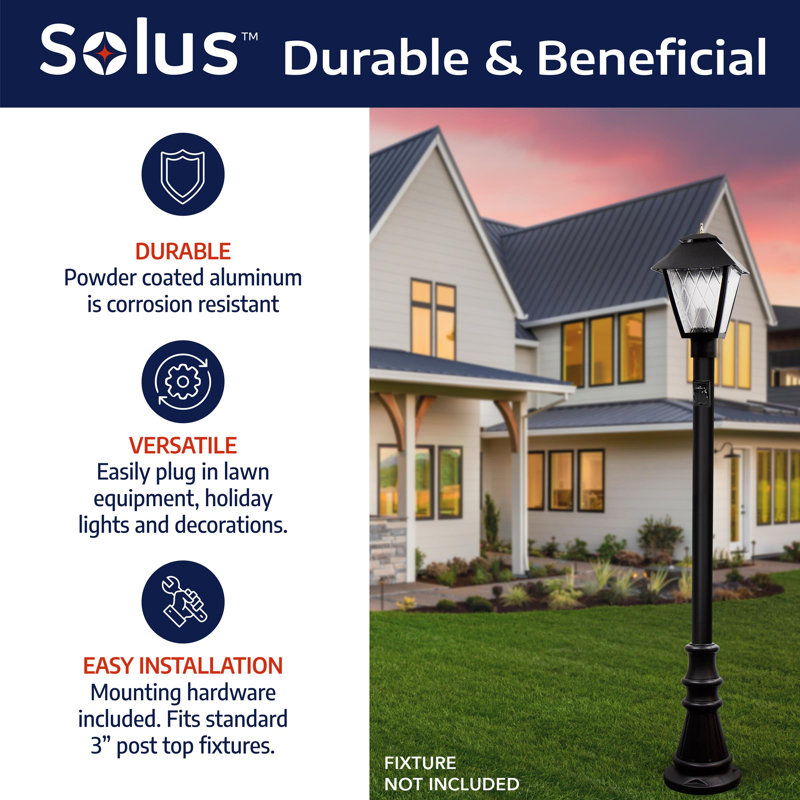 Solus 6ft. Surface Mount Lamp Post with Convenience Outlet and Decorative Base Cover