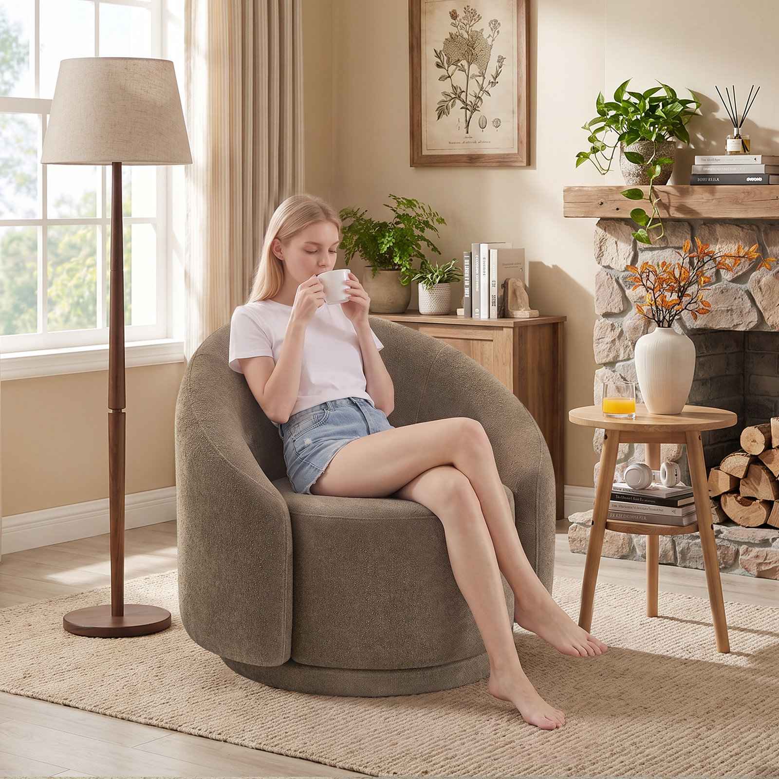 Pierre Swivel Accent Chair, Chocolate Performance Boucle