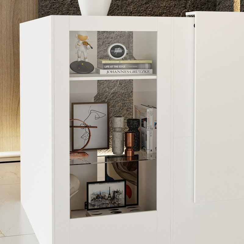 Bureau de réception moderne à DEL avec tablettes ouvertes et compartiments de rangement Marlia