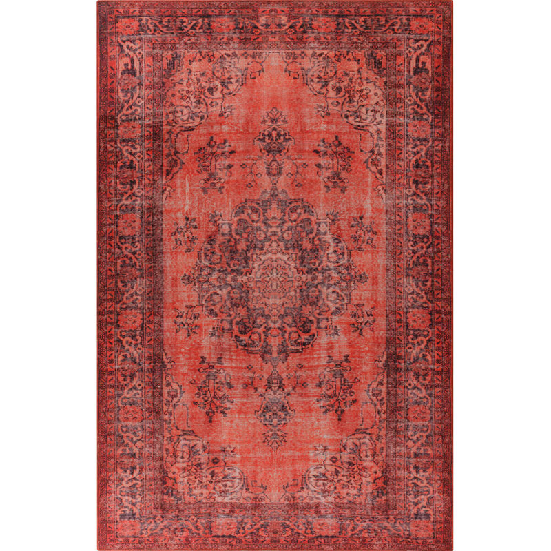 Tapis rouge à motif tissé rétro, Rectangle 3 pi 10 po x 5 pi 3 po