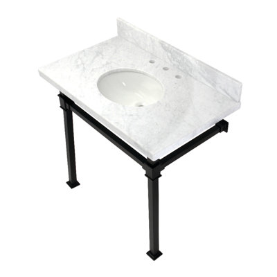 Lavabo console en marbre Carrara de 36 pouces avec pieds en acier inoxydable Kingston Monarch Kingston (8 pouces, 3 trous)