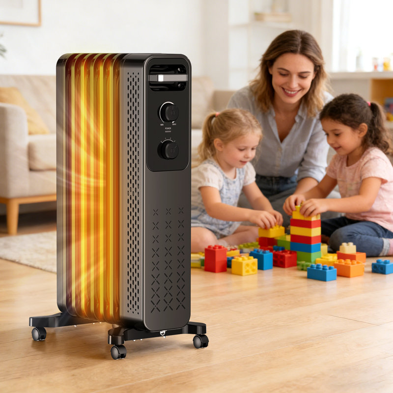 Electactic 1500w Oil Filled Radiator Heater - 3 Heating Modes, Adjustable Thermostat, Quiet, Black