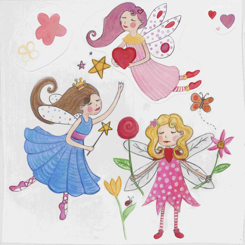 Illustration de filles féeriques - peinture sur toile tendue, H 12 po x l 12 po