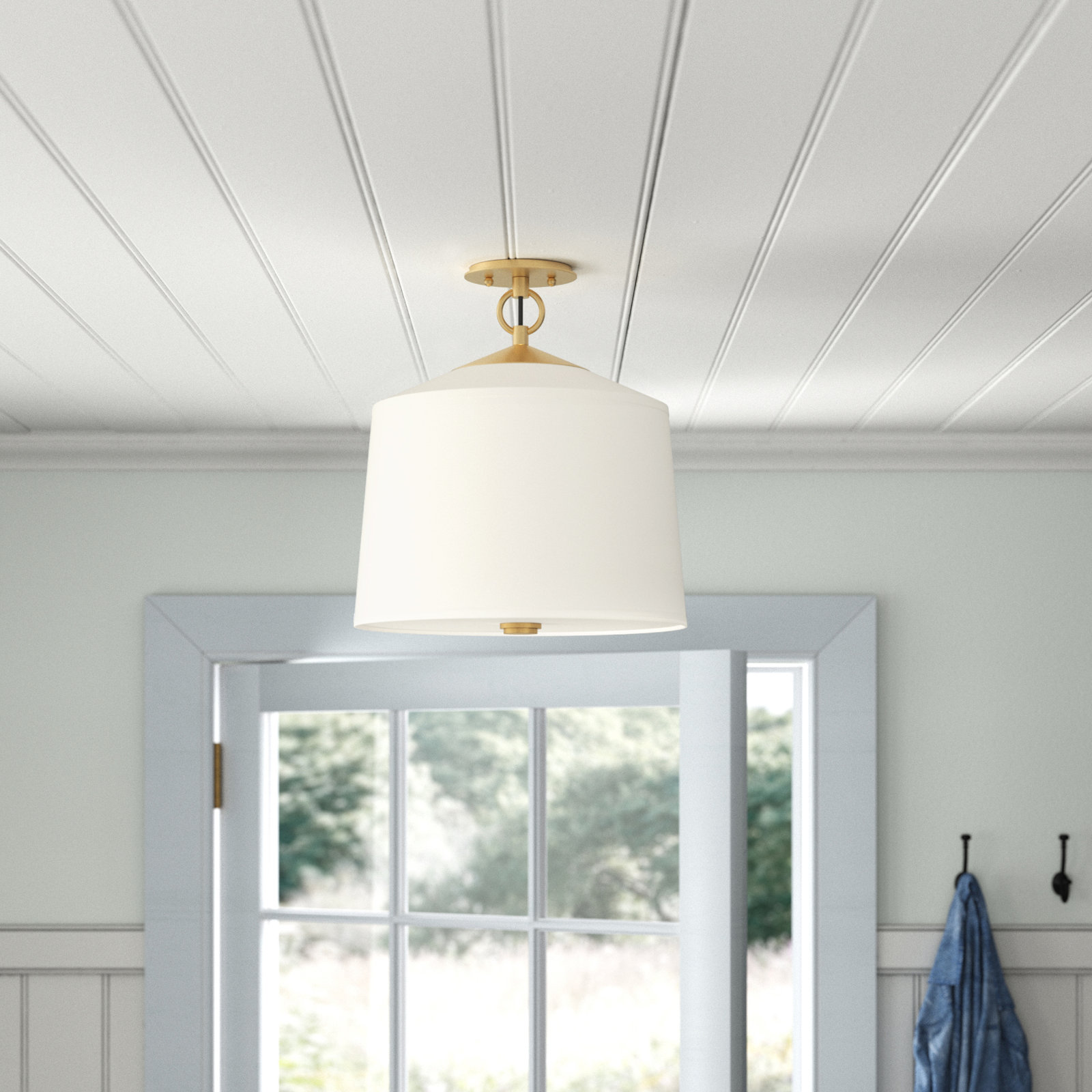 Single Light Linen Semi Flush Mount