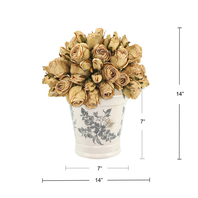 Dried Rose Bundle in Ceramic Pot, Beige