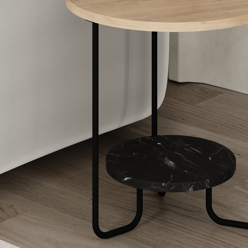 Corro Modern Side End Table White, Oak Wood/Black