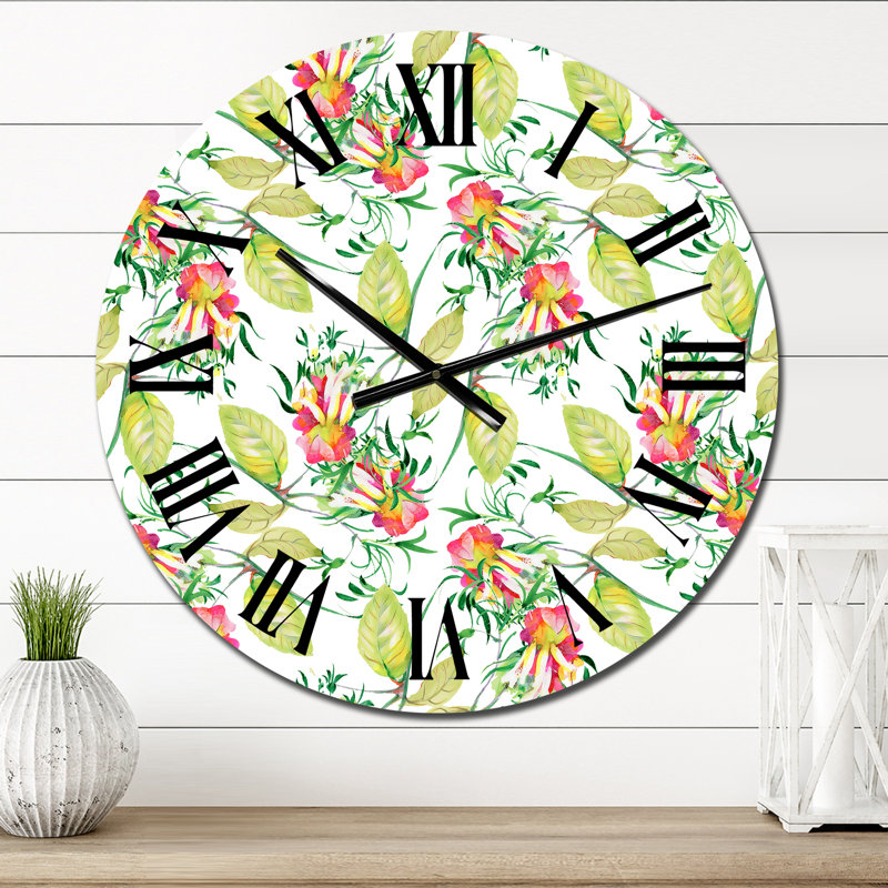 Horloge murale à motif de fleurs rouges et de feuilles vertes, Moyen