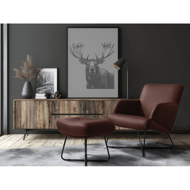 Averie Genuine Leather Designer Armchair With Footstool Included, Brown