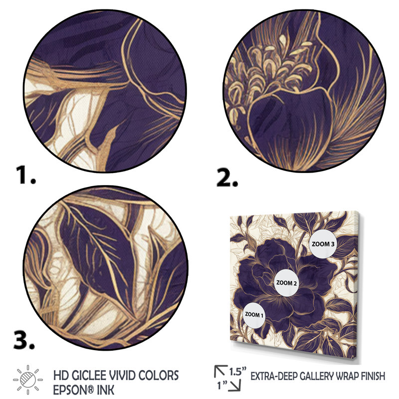 Blue Gold Peony Emotion III, reproduction d'art sur toile, Encadrement doré, H 24 po x l 24 po x P 1 po