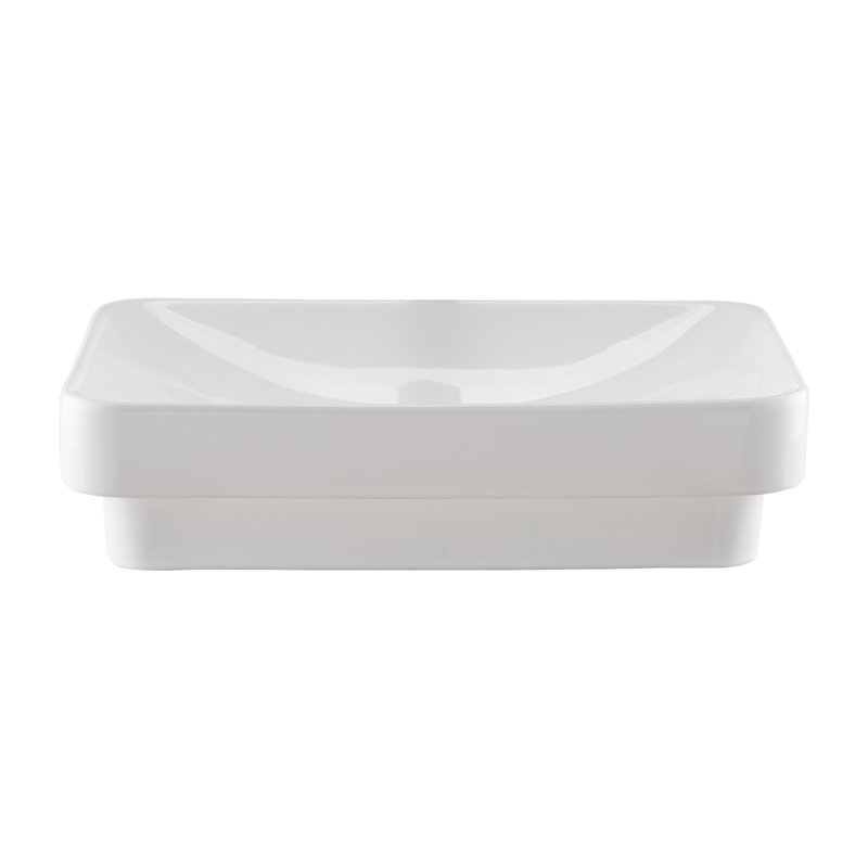 Lavabo semi-encastré pour salle de bain, lavabo vasque rectangulaire en céramique blanche 19,29 x 12,01 po avec trou de vidange de 1 3/4 po, lavabo de salle de bain moderne, rectangulaire