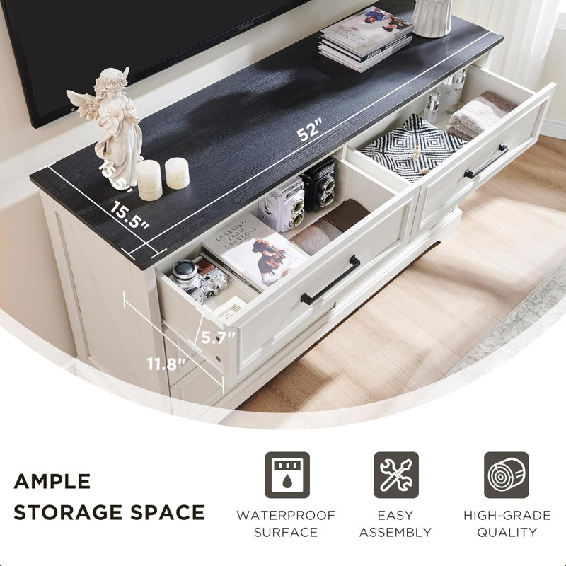 52 " W 6 - Drawer Dresser, White/Black