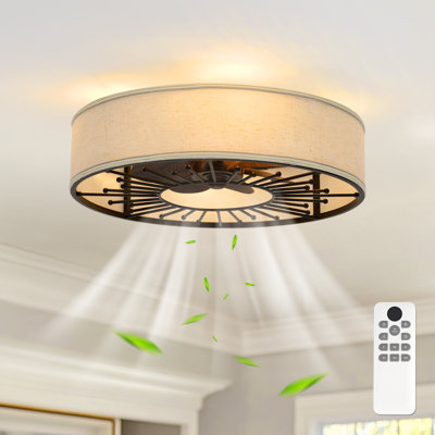 Ventilateur de plafond 20 po en cage de style campagnard avec ensemble d'éclairage de style tissu et télécommande.