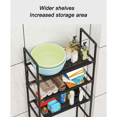 Freestanding Over-the-toilet Storage Rack, 4-tier Bathroom Organizer Shelf With H-frame, Anti-slip Feet, Space-saving Toilet Shelf For Small Bathrooms [black]