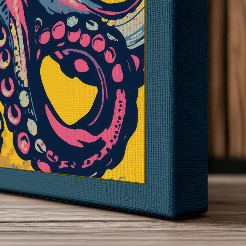 Ornamental Octopus Art Deco - Wrapped Canvas, 18x12 - 45.7 x 30.5 cm, Teal Border