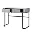 Console grise à miroir de 39 po avec base en acier inoxydable et 2 tiroirs - polyvalente pour le bureau de la chambre à coucher, nombreuses options de rangement, base de coiffeuse, gris. Pinceaux à maquillage. Élégant bureau. Matériaux.-1212016484