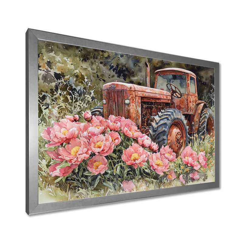 Dorith Summer Wildflowers By The Old Tractor I - Art mural fleurs sauvages, Reproduction encadrée d'une seule photo
