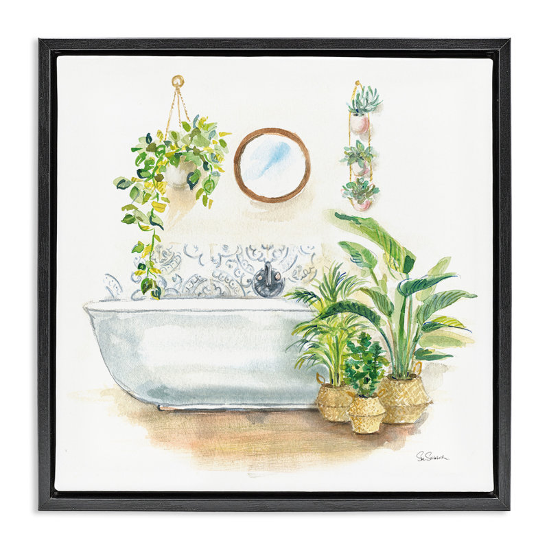 «Serene Bathroom Interior» par Sue Schlabach, Cadre flottant noir de jais, H 18 po x l 18 po x P 1,7 po