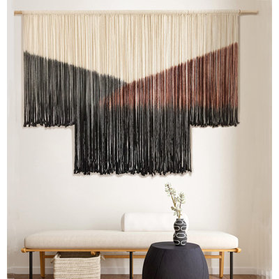 Grande décoration murale macramé à motif géométrique noir Tie-Dye