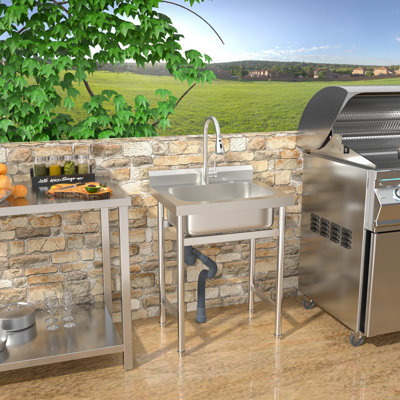 Évier utilitaire 25 po x 22 po pour la cuisine commerciale, la cuisine et la buanderie - Acier inoxydable 304, coins R10, dosseret surélevé 3,1, ensemble complet autoportant avec cuve à lessive simple, garage, cuisine commerciale