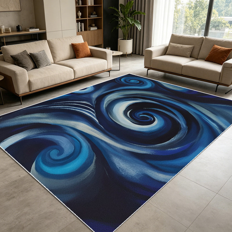 1PC Abstract Swirl Dark Blue Silver Art area rugs for Living Room, Soft and Comfortable, Suitable for all seasons, easy-to-maintain, machine washable Indoor floor mat, Under Table Farmhouse suitable for bedroom, dining area, entryway, patio, home