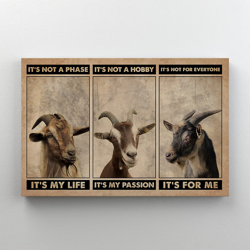 Three Goats On Brown Background - It's Not A Phase It's My Life… - 1 Piece Rectangle Graphic Art Print On Wrapped Canvas